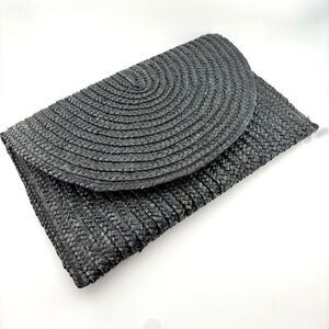 Black Woven Raffia Large Clutch NWOT - 12" x 8"